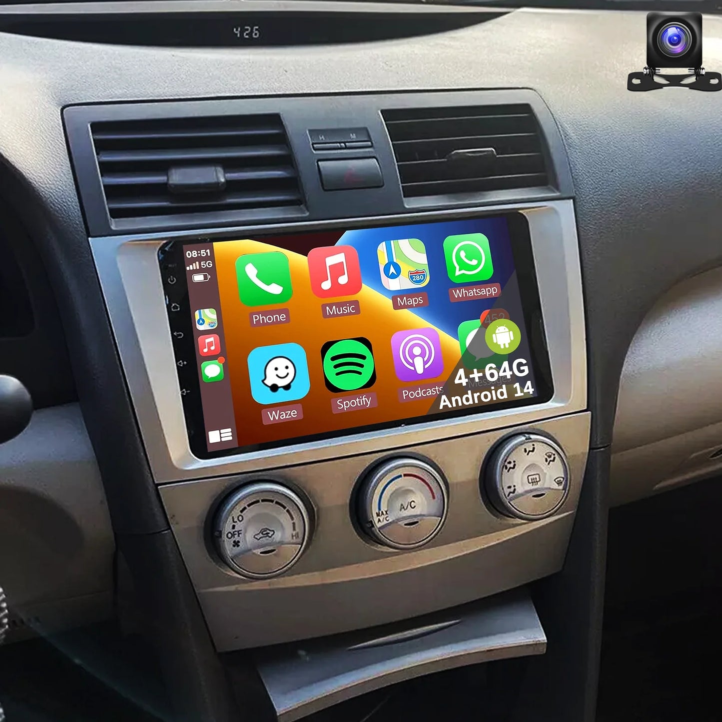 9" Android 14 Car Radio Multimedia Video Player 2 Din For Toyota Camry 2006 2007 2008 2009 2010 2011 GPS Navi Head Unit Carplay