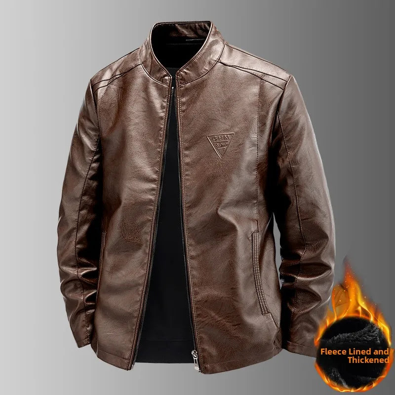 Ning Genuine Leather Jacket Men's Stand Collar Thickened Slim Fit Casual Trendy Motorcycle Clothes Outerwear