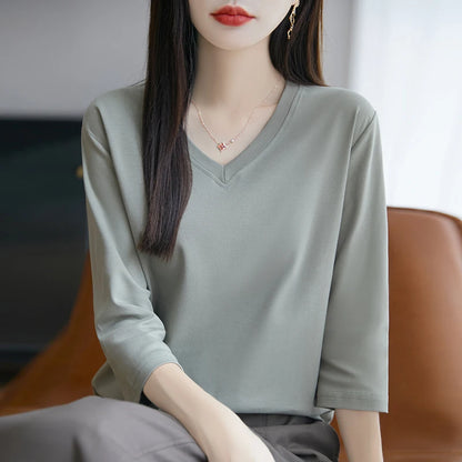 Spring And Summer New White Mercerized Cotton Cropped Sleeve T-shirt Feminine Joker 100% Cotton Bottoming Shirt Half Sleeve