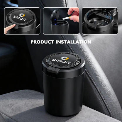 Alloy LED Car Ashtray With Lid Portable Ash Tray Mini Trash Can For Smart Fortwo Forfour 451 453 450 452 454 Forspeed Forjeremy