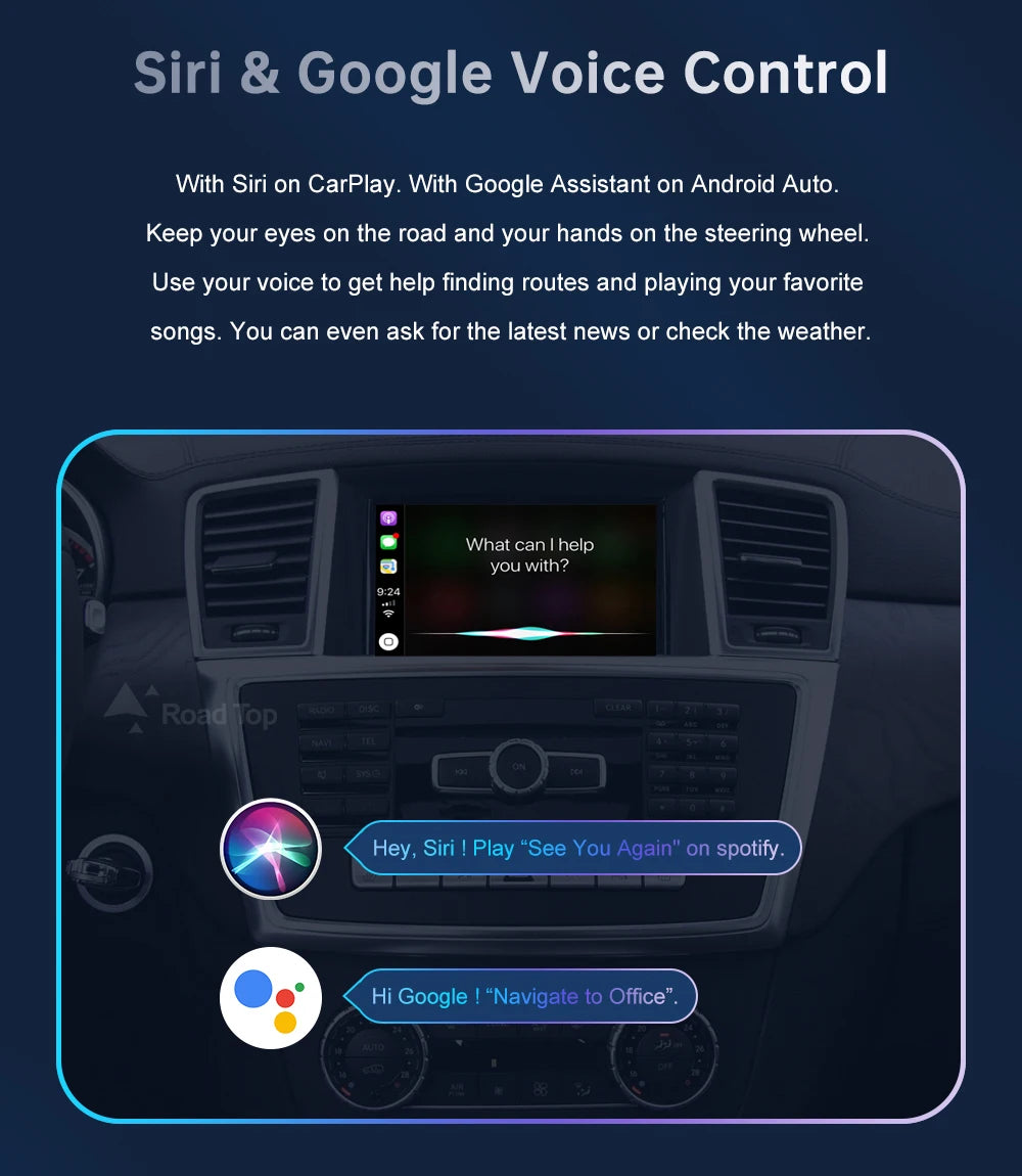 Road Top Wireless CarPlay Android Auto for Mercedes Benz ML GL W166 X166 2012-2015, with Mirror Link AirPlay Car Play Functions