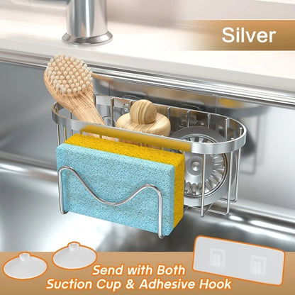 1PC No-Drill Wall-Mounted Stainless Steel Sponge Holder with Strong Suction Cup for Kitchen Sink Organizer