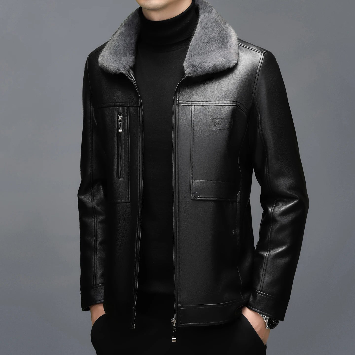 YXL-3302 Spring And Autumn Men's Genuine Leather Coat With Fur One Piece Collar Sheepskin Short Top Thickened And Warm Winter