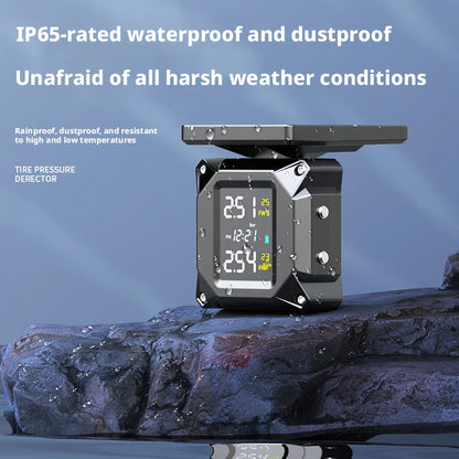 Waterproof Motorcycle TPMS, Solar & Magnetic Charging Tire Pressure Monitor System with 2 External Sensors & HD LED Display