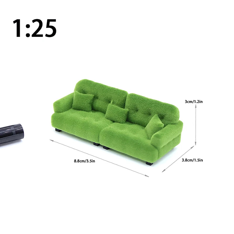 1/12 1/20 1/25 Dollhouse Simulation Flocking Sofa Model Mini Living Room Furniture Doll Decoration Accessories Pretend Play Toys