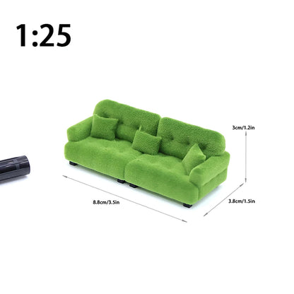 1/12 1/20 1/25 Dollhouse Simulation Flocking Sofa Model Mini Living Room Furniture Doll Decoration Accessories Pretend Play Toys