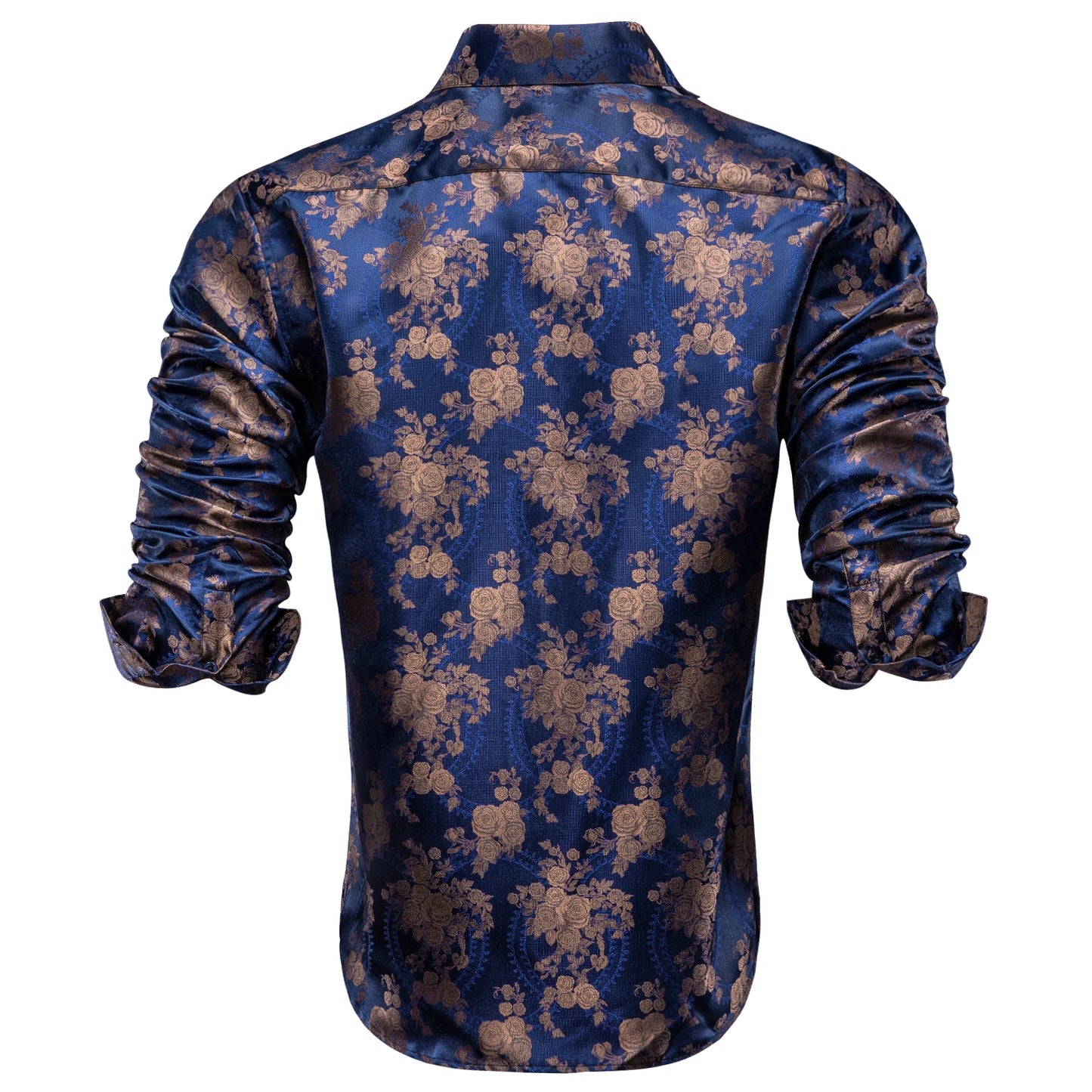 Hi-Tie Mens Shirts Jacquard Paisley Floral Long Sleeve Lapel Shirt Blouse Outerwear Wedding Office Breathable High Quality