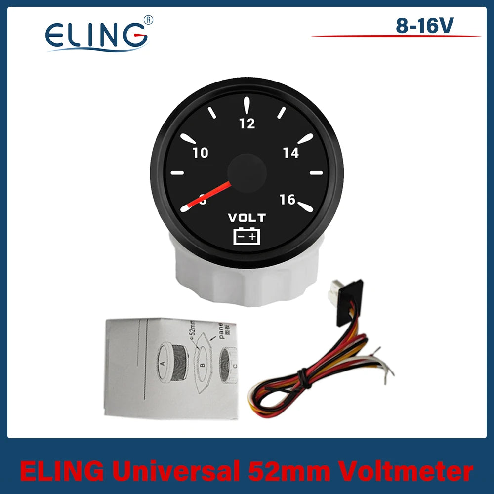 ELING 52mm (2'') Voltmeter Volt Gauge 8-16V 16-32V with 7 Colors Backlight for Boat Automobile Motorcycle Yacht 12V 24V