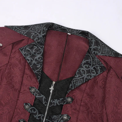 Men's Gothic Steampunk Long Coat Vintage Vampire Victorian Medieval Cosplay Costume High Collar Trench Coat Halloween Party Dres