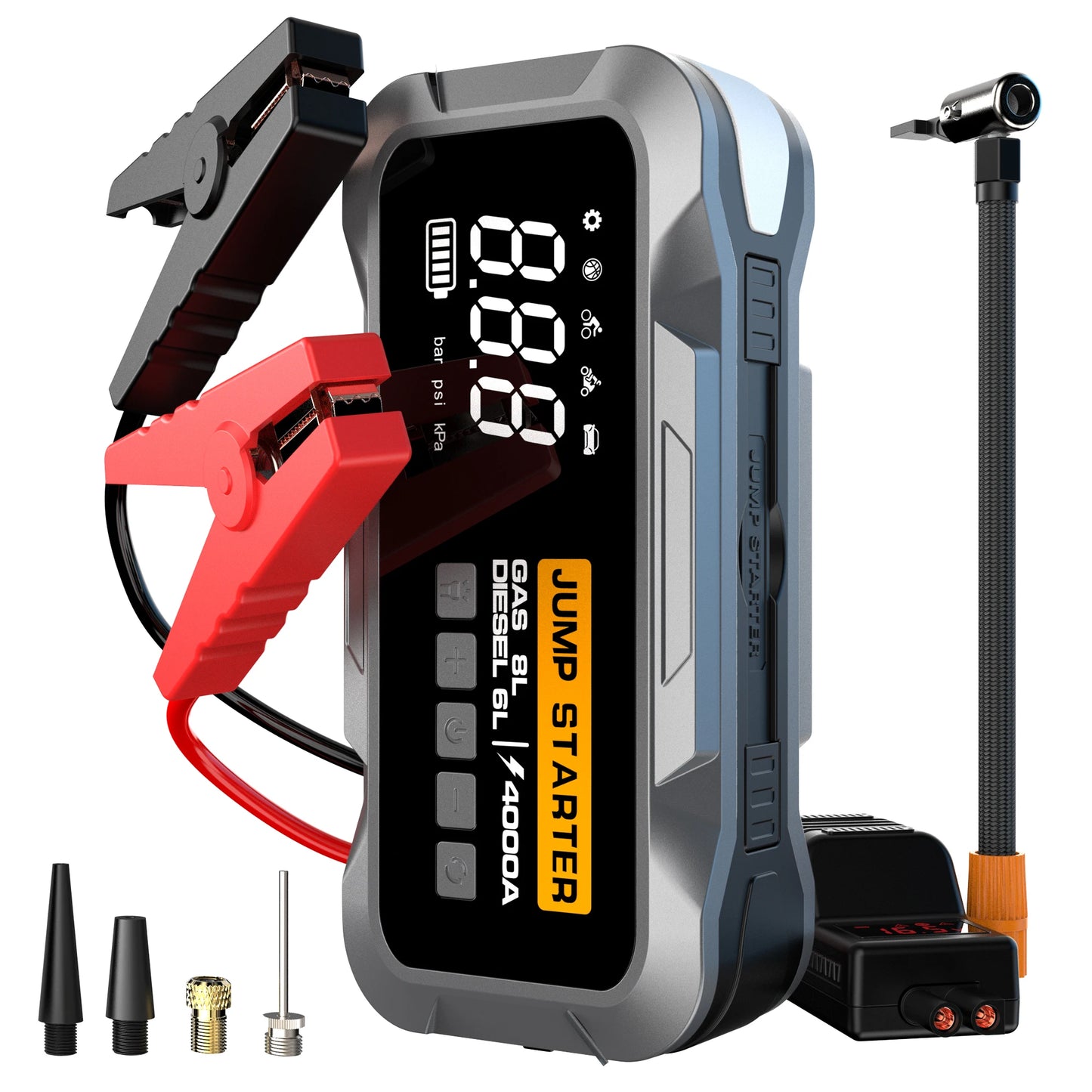 14000mAh Car Jump Starter&Tire Inflator 4 in 1 Battery Starter 12V Powerful Professional 4000A Auto Booster Splitter Universal