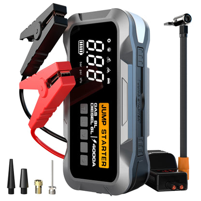 14000mAh Car Jump Starter&Tire Inflator 4 in 1 Battery Starter 12V Powerful Professional 4000A Auto Booster Splitter Universal