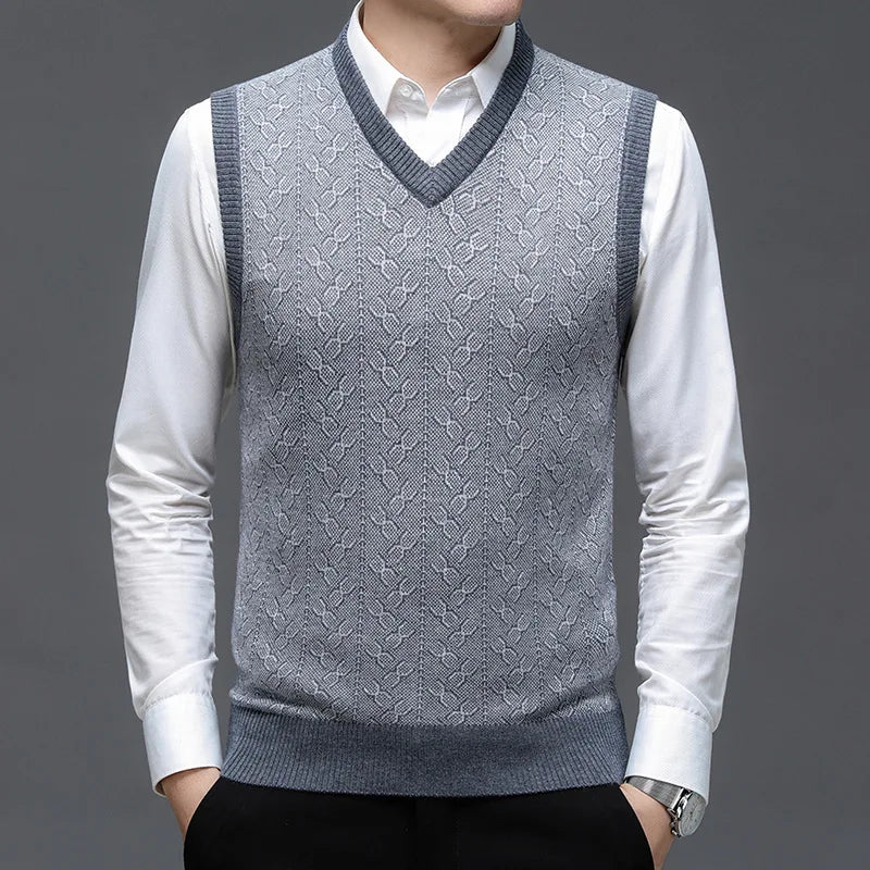 BROWON Brand Sweater Mens Clothes 2026 Autumn Wool Solid Color Knittes Sweater Vest Men Fashion Jacquard Thick Winter Clothing