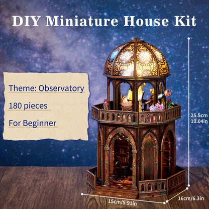Book Nook Kit Observatory DIY 3D Wooden Puzzle Bookshelf Insert Dollhouse Model Bookend Building Home Decoration Gifts