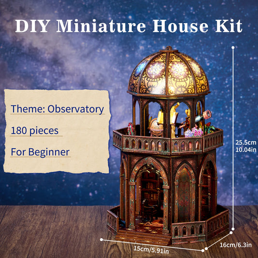 Book Nook Kit Observatory DIY 3D Wooden Puzzle Bookshelf Insert Dollhouse Model Bookend Building Home Decoration Gifts