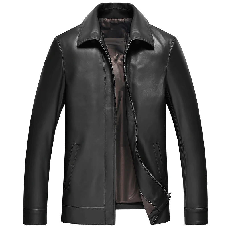 plus Size Men's Leather Jacket Stand Collar Genuine Sheepskin Coat Business Casual Style Autumn Wear Comfortable Fit Coat