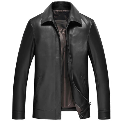 plus Size Men's Leather Jacket Stand Collar Genuine Sheepskin Coat Business Casual Style Autumn Wear Comfortable Fit Coat
