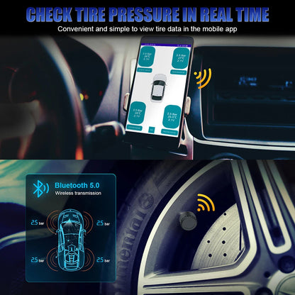 Android/IOS Tire Pressure Monitoring System Mobile Phone APP Display TPMS Bluetooth 5.0 External Car Tire Pressure Sensors
