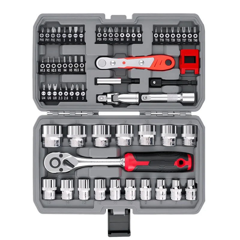 64-Piece socket wrench auto repair tool set screwdriver head one-word cross hexagonal plum blossom screwdriver set