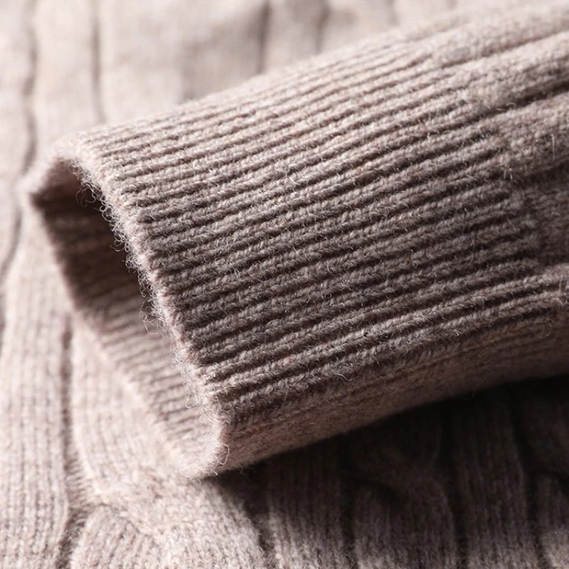 410g Pure Wool Sweater Men's, Thickened Anti-Pilling, Semi-Zip High Neck, Old Money Luxury Style