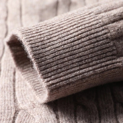 410g Pure Wool Sweater Men's, Thickened Anti-Pilling, Semi-Zip High Neck, Old Money Luxury Style