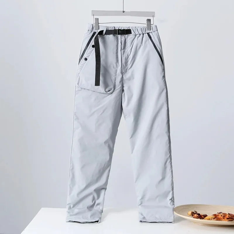 Winter Warm Oxford Cloth Outdoor Waterproof Men's Elastic Waist Cotton Casual Sports Straight Leg Pants Youth Leisure Fashion