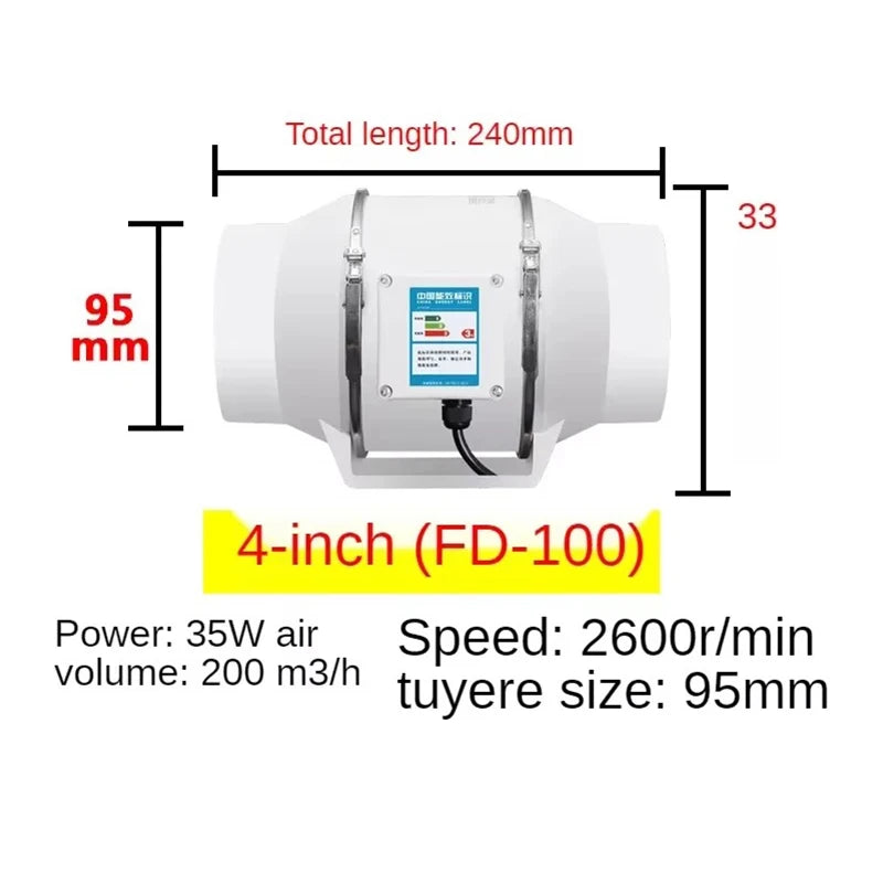 220V Quiet Copper Motor Ventilation Exhaust Blower High Efficiency Exhaust Inline Duct Fan Vents