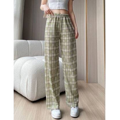 Lamb Velvet Fce Lined Thi Plaid Casual Pants Women's Autumn Winter Loose Straight Leg Wide Leg Cotton Spwear Trousers