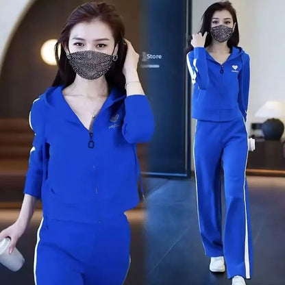 Fashionable Casual Sportswear Set 2026 New Style Slimming Wide Leg Pants Autumn Trendy Two Piece Suit Polyester Fabric
