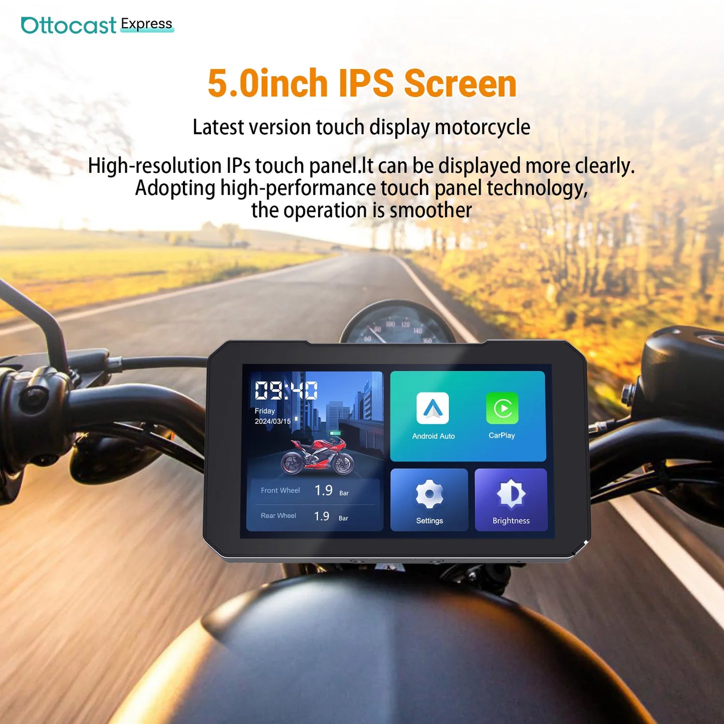 Ottocast Express Motorcycle Display 6.0 inch IP67 Waterproof GPS Wireless Carplay Android Auto DVR Drive Recorder Moto Monitor
