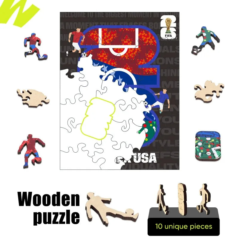 Mini Wooden Puzzles for Adults FIFA World Cup Football Unique Shaped Puzzle Collectible Decor Creative Birthday Festival Gifts