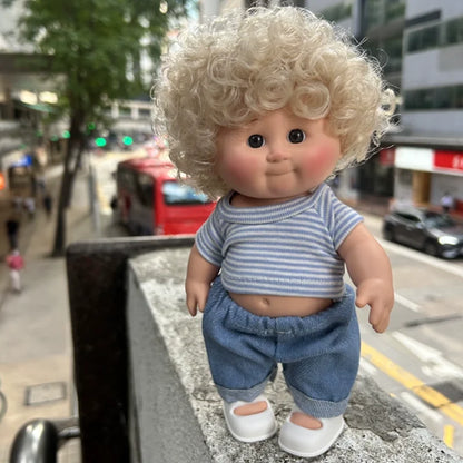 Afu Cute Chubby Face Full Vinyl Cabbage Patch Doll Curly Hair Handmade Collectible Toy For Adult Collection Home Decor