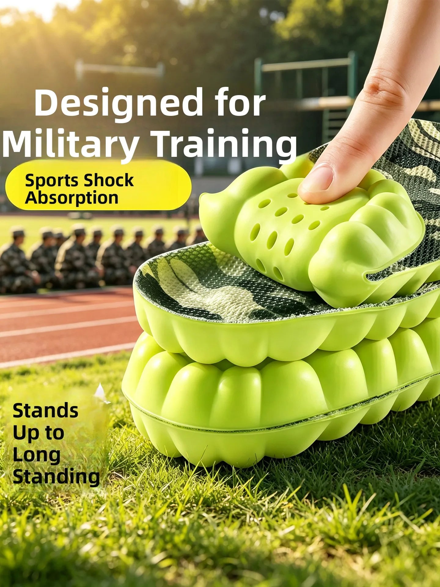 Anti-Fatigue Sports Shoe Inserts Men's Thickened Military Training Women's Comfortable Shock Absorption Odor Control Insoles