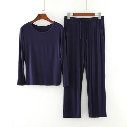 Loose Modal Sleepwear Set for Men And Women round Neck Long Sleeve Autumn Winter Home Clothes Comfortable Underwear Pajamas