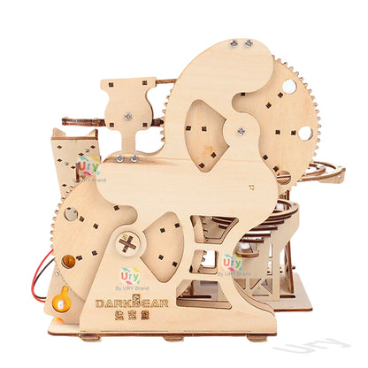 Ury 3D Wooden Puzzles Electric Marble Run Set Catapult Track Device Mechanical Model Science Balls Maze Assembly Gift