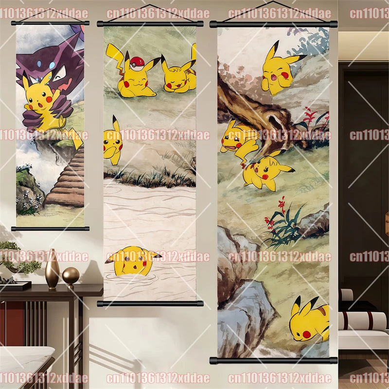 Pokémon Anime Poster Art Scroll Painting Rayquaza Pikachu Entei Squirtle Bulbasaur Gengar Snorlax Friends Children Holiday Gift