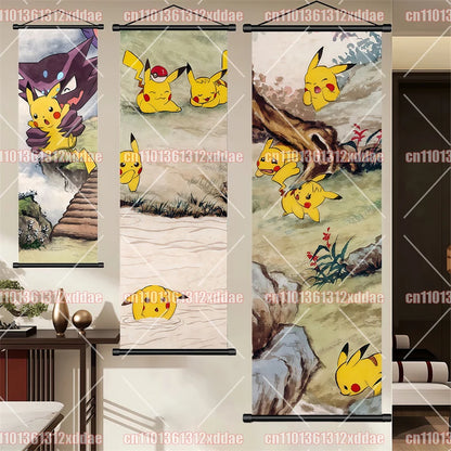 Pokémon Anime Poster Art Scroll Painting Rayquaza Pikachu Entei Squirtle Bulbasaur Gengar Snorlax Friends Children Holiday Gift