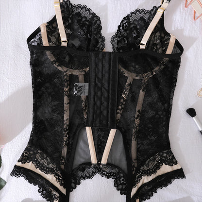 2025 Perspective Lace and Lace Fashion Contrast Shape Adjustment Sexy Underwear Two Piece Set