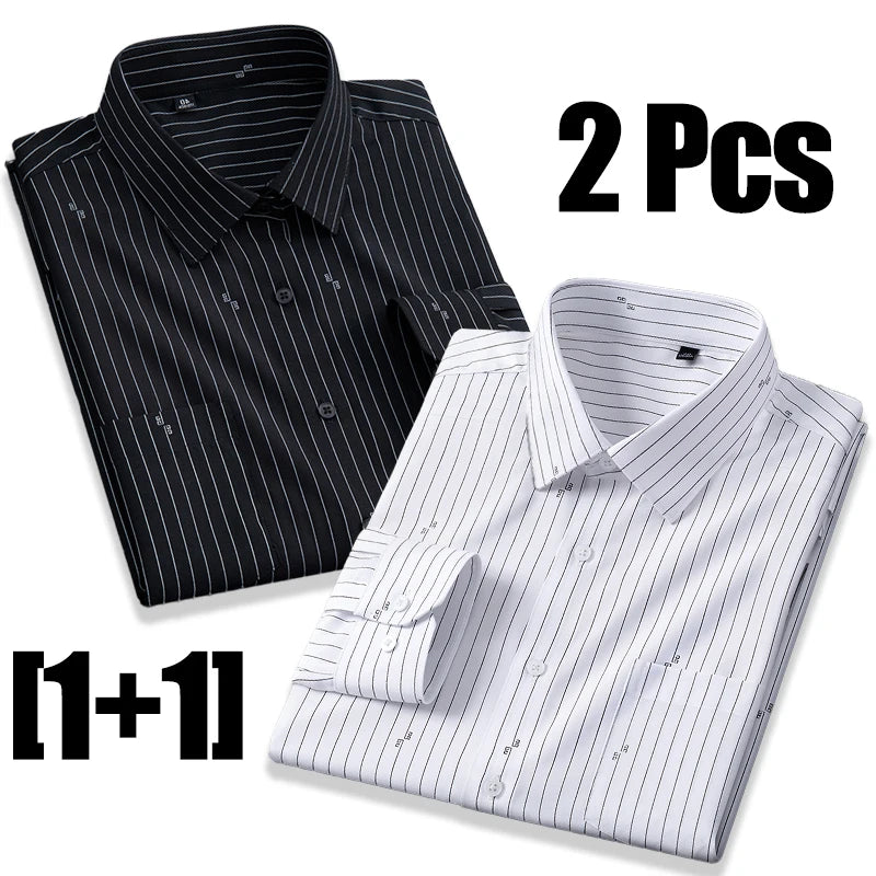 High Quality Men's Long Sleeve Business Casual Plaid Workwear Shirts Anti-Wrinkle Fashion Stripe Office Regular Slim Fit Blouses