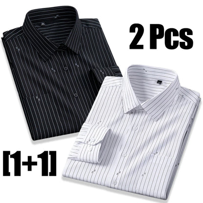High Quality Men's Long Sleeve Business Casual Plaid Workwear Shirts Anti-Wrinkle Fashion Stripe Office Regular Slim Fit Blouses