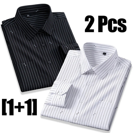 High Quality Men's Long Sleeve Business Casual Plaid Workwear Shirts Anti-Wrinkle Fashion Stripe Office Regular Slim Fit Blouses