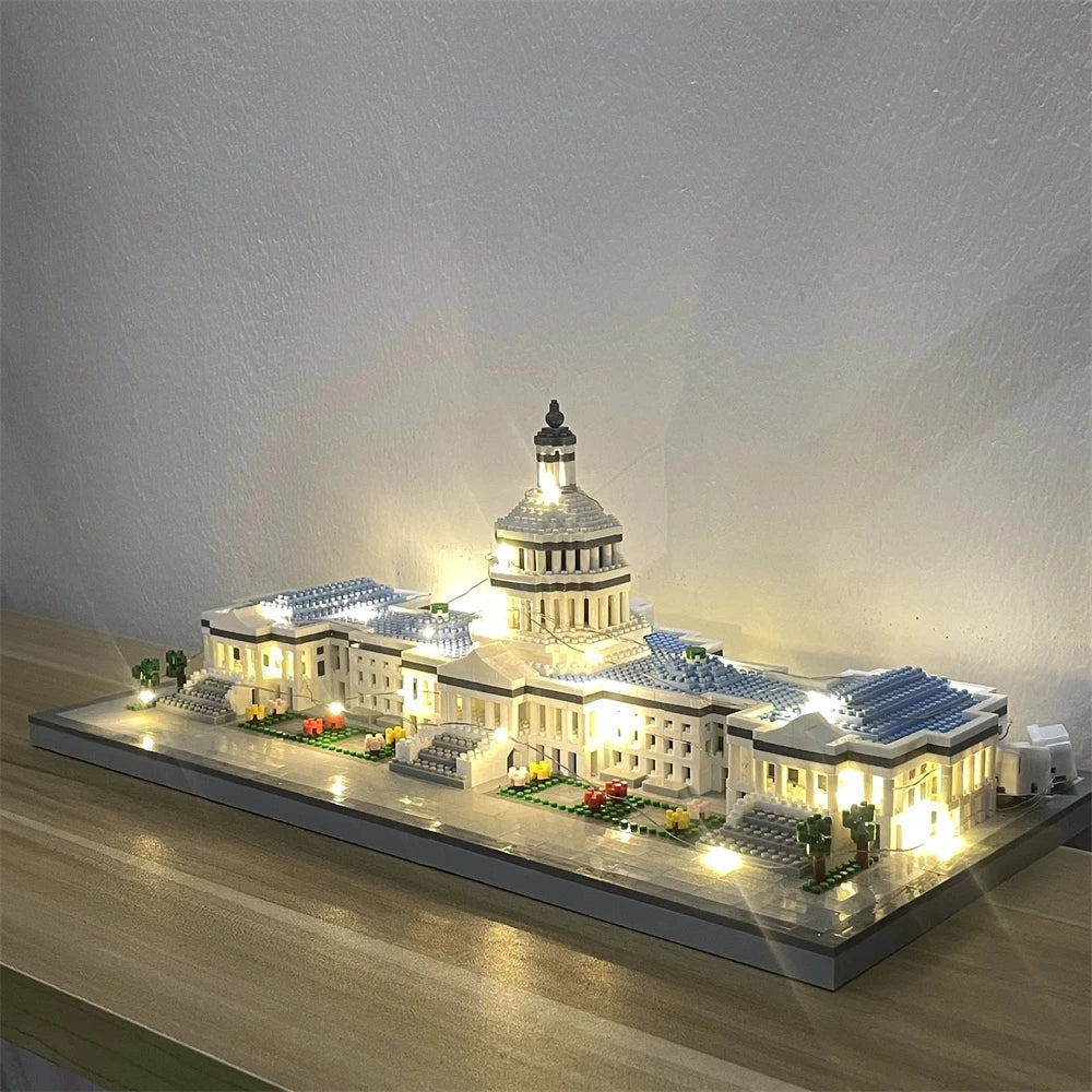 Knew Built Micro Mini Building Block with USB LED Light, White House Toy, Architecture Model, Ideal Decorative Piece Home Office