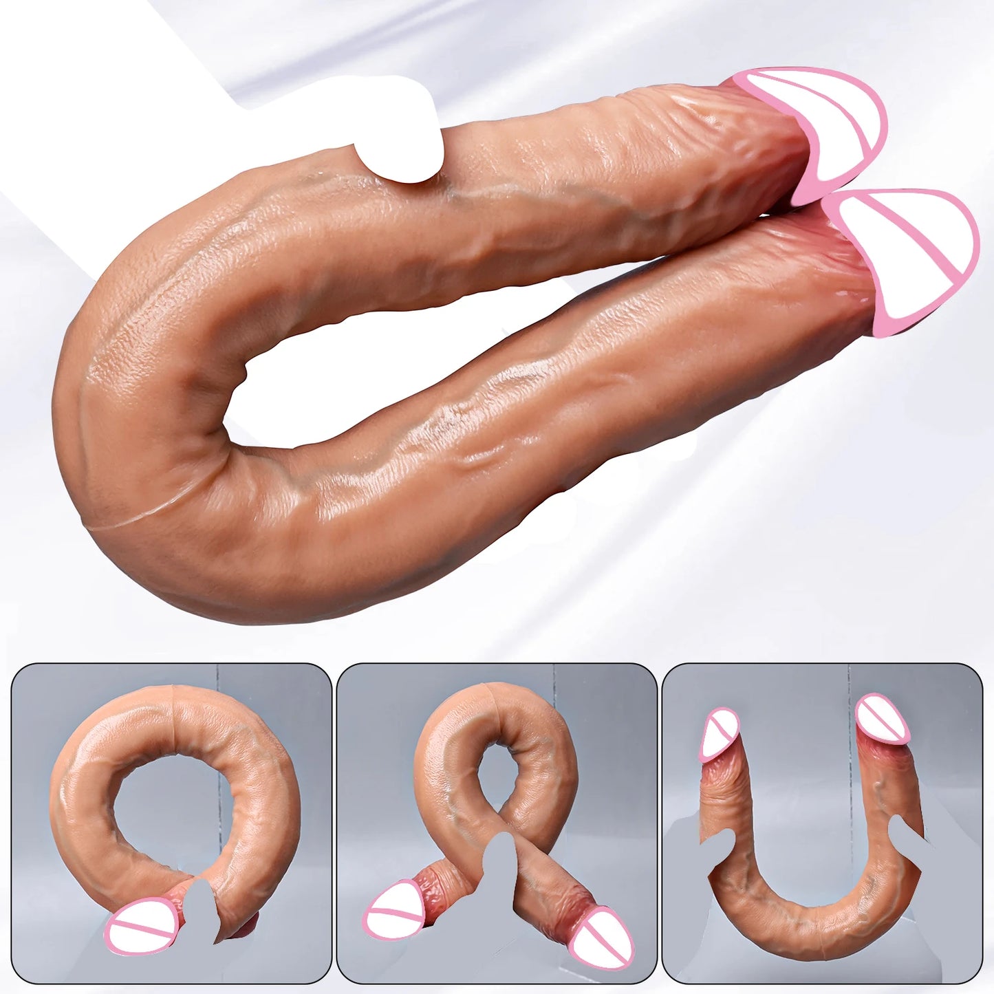Double Head Realistic Silicone Dildo Long Anal Plug Vaginal Stimulator for Lesbian Couples And Gay Men Liquid Silicone Sex Toy