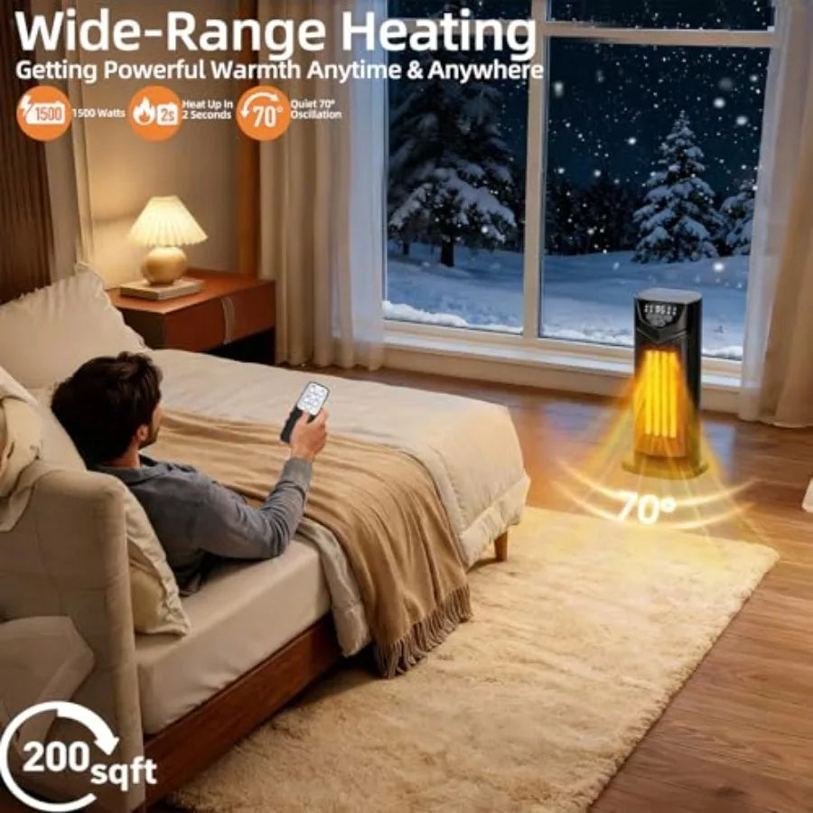Space Heater, 1500W Electric PTC Ceramic Heater for Indoor Use with Thermostat and 4 Fan Mode, 12H Timer, Remote, 2026 Upgraded