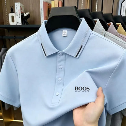 Summer luxury brand men's embroidered polo shirt with ice silk, cool, lightweight, soft, breathable business casual wear