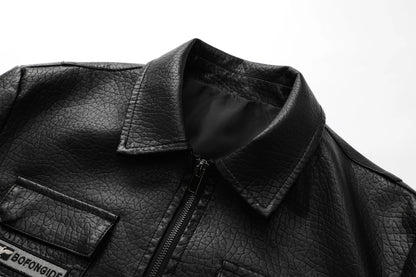 Men's embroidered lapel jacket Motorcycle PU leather jacket
