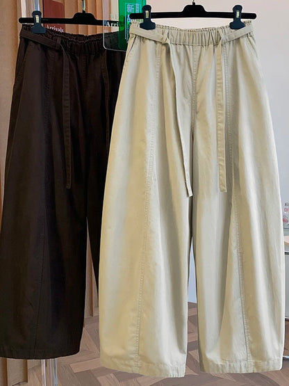 High Waist Straight Leg Cotton Cargo Pants Women's plus Size Loose Fit Casual Trousers Retro Style Spring Fashion Ladies' Wear