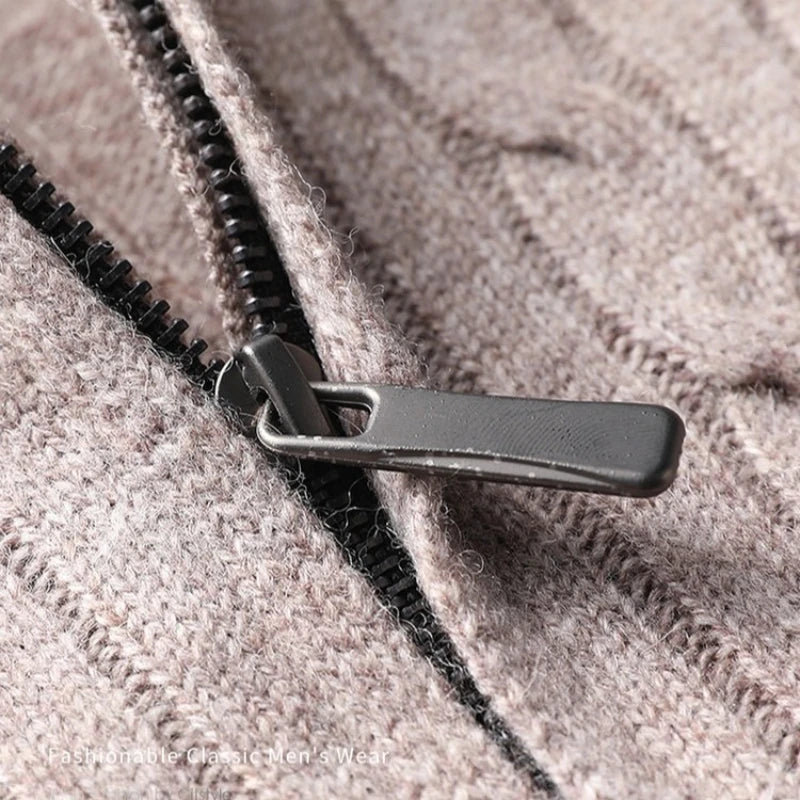 410g Pure Wool Sweater Men's, Thickened Anti-Pilling, Semi-Zip High Neck, Old Money Luxury Style