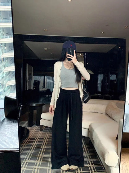 High Waist Wide Leg Sport Pants Women Loose Lazy Style Spring Autumn Casual Straight Long Trousers Comfortable High Waist