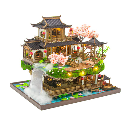 DIY Wooden Miniature Building Kit Doll Houses with Furniture Chinese Ancient Casa Dollhouse Handmade Toys for Girls Xmas Gifts