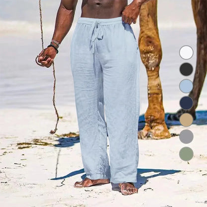 Men's cotton and linen pants, loose and cool casual pants, elastic waist pants, casual oversized street wear, lightweight pants